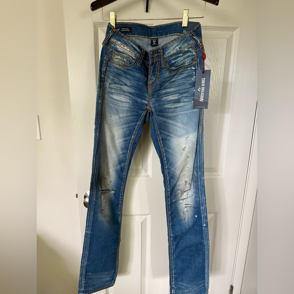 True Religion Women Distressed Blue straight Jeans NWT
